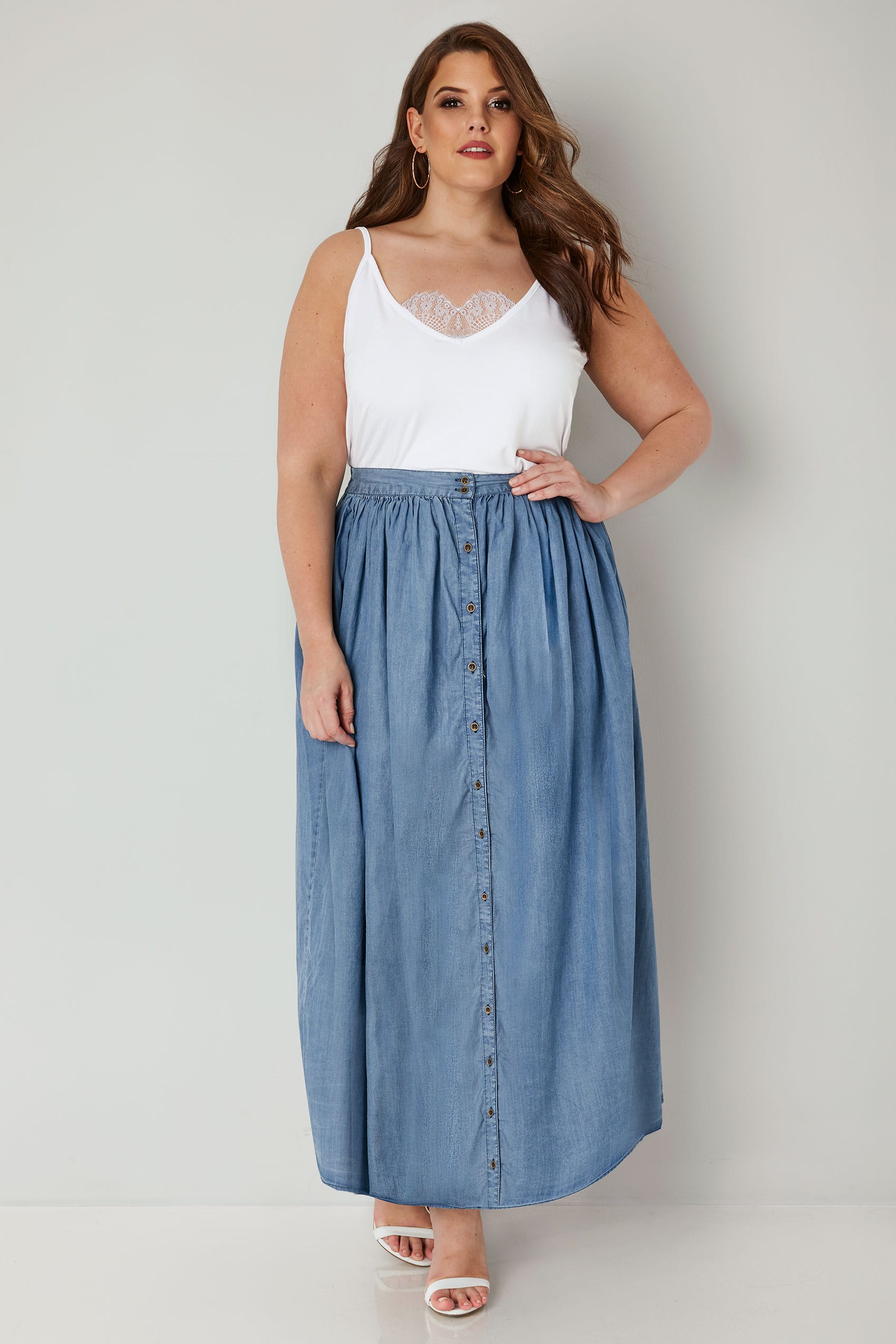 Yours London Denim Blue Tencel Maxi Skirt Plus Size 16 To 32 