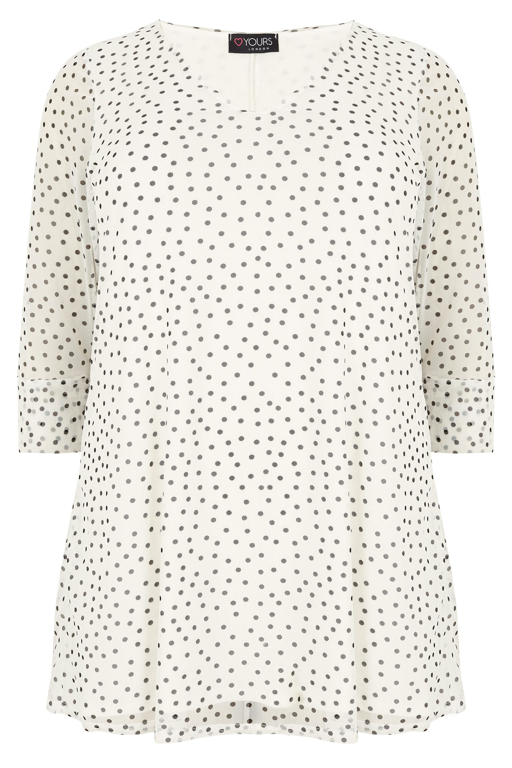 YOURS LONDON Ivory & Black Polka Dot Mesh Top, plus size 16 to 36