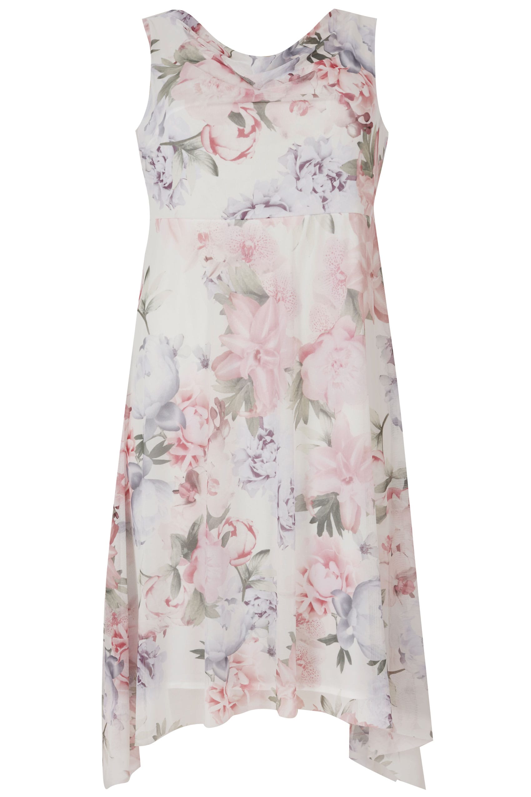 YOURS LONDON Ivory & Pastel Floral Midi Dress With Cowl Neck, Plus size ...
