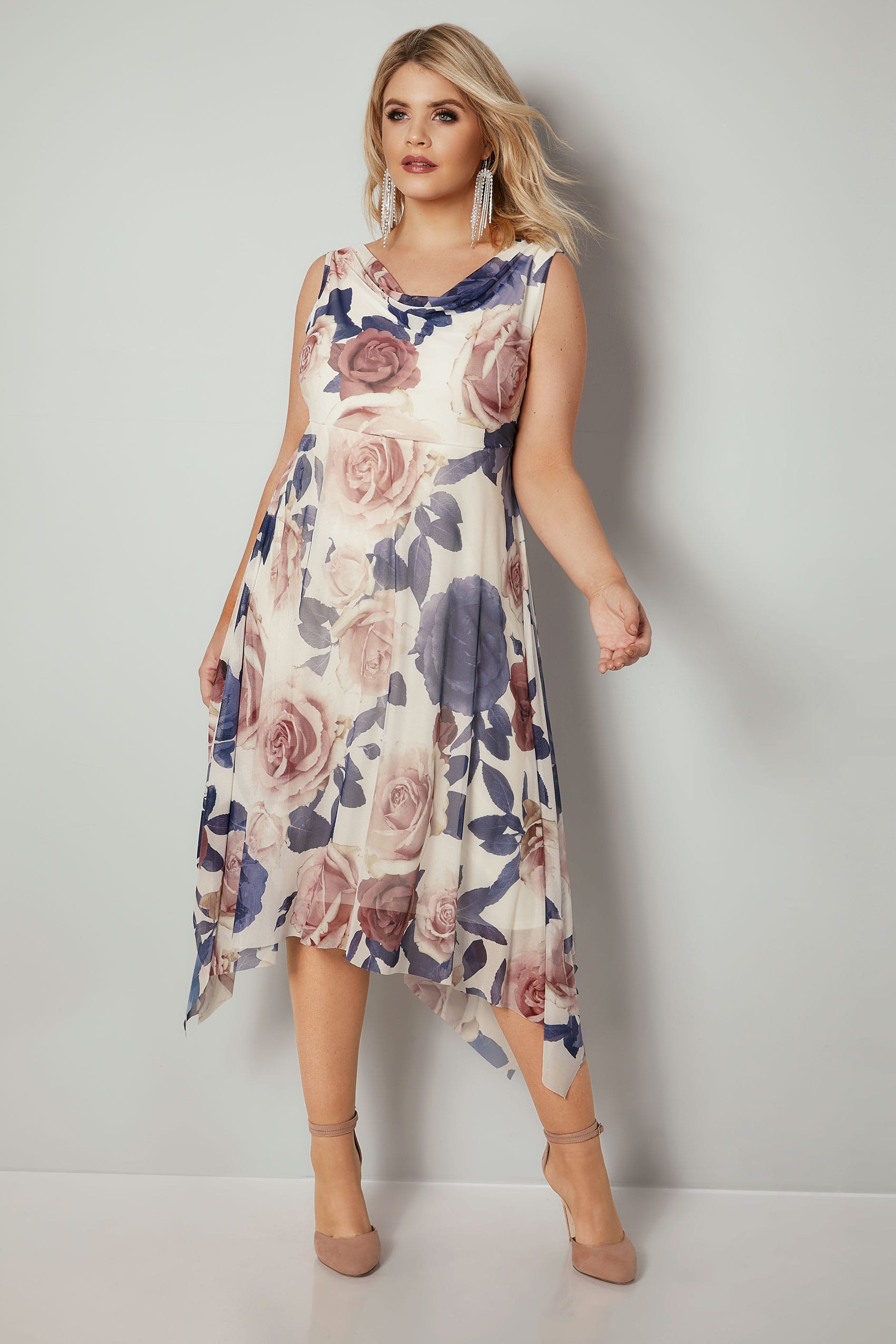 Yours London Ivory And Multi Floral Print Midi Dress With