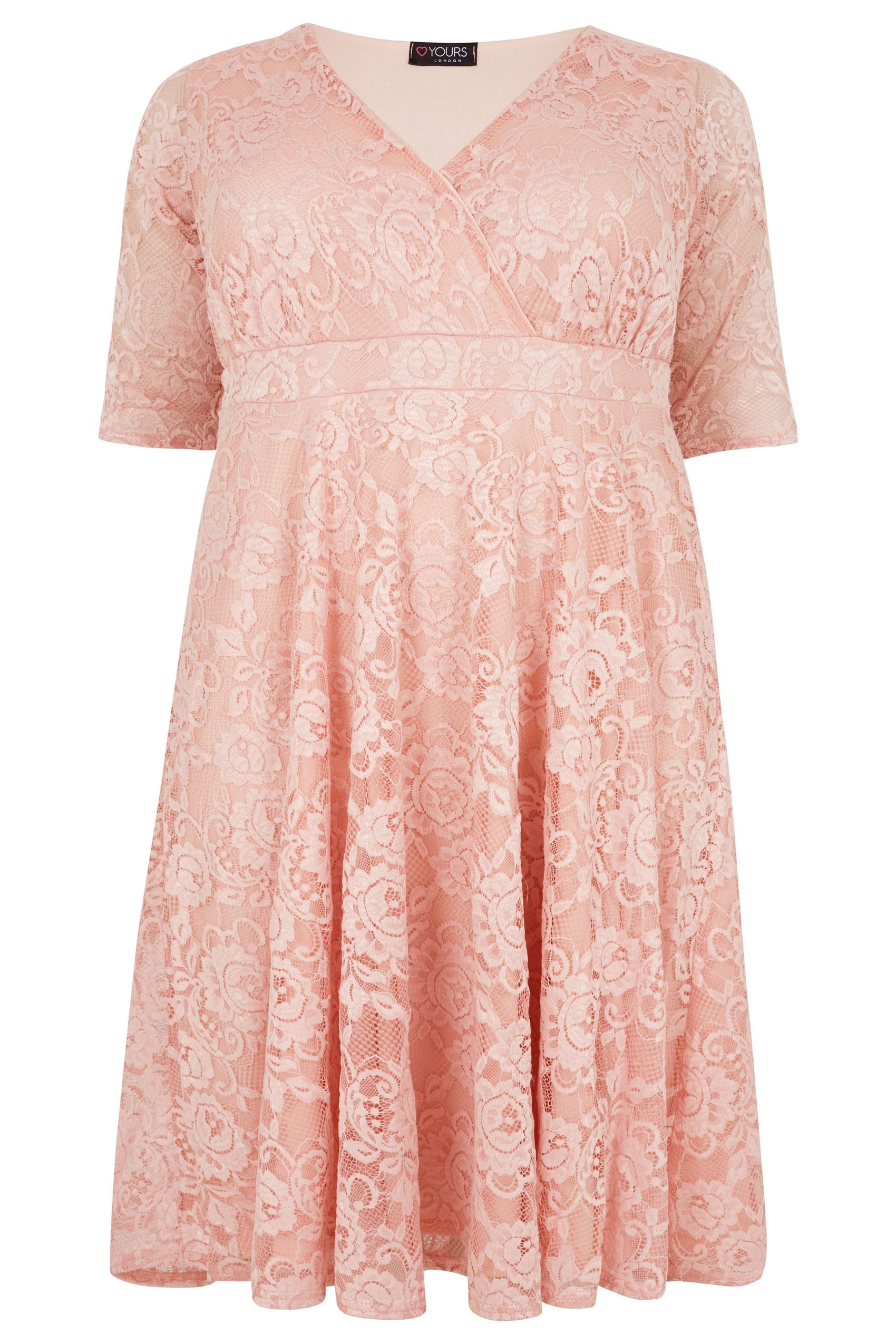 YOURS LONDON Pink Floral Lace Wrap Dress, plus size 16 to 32