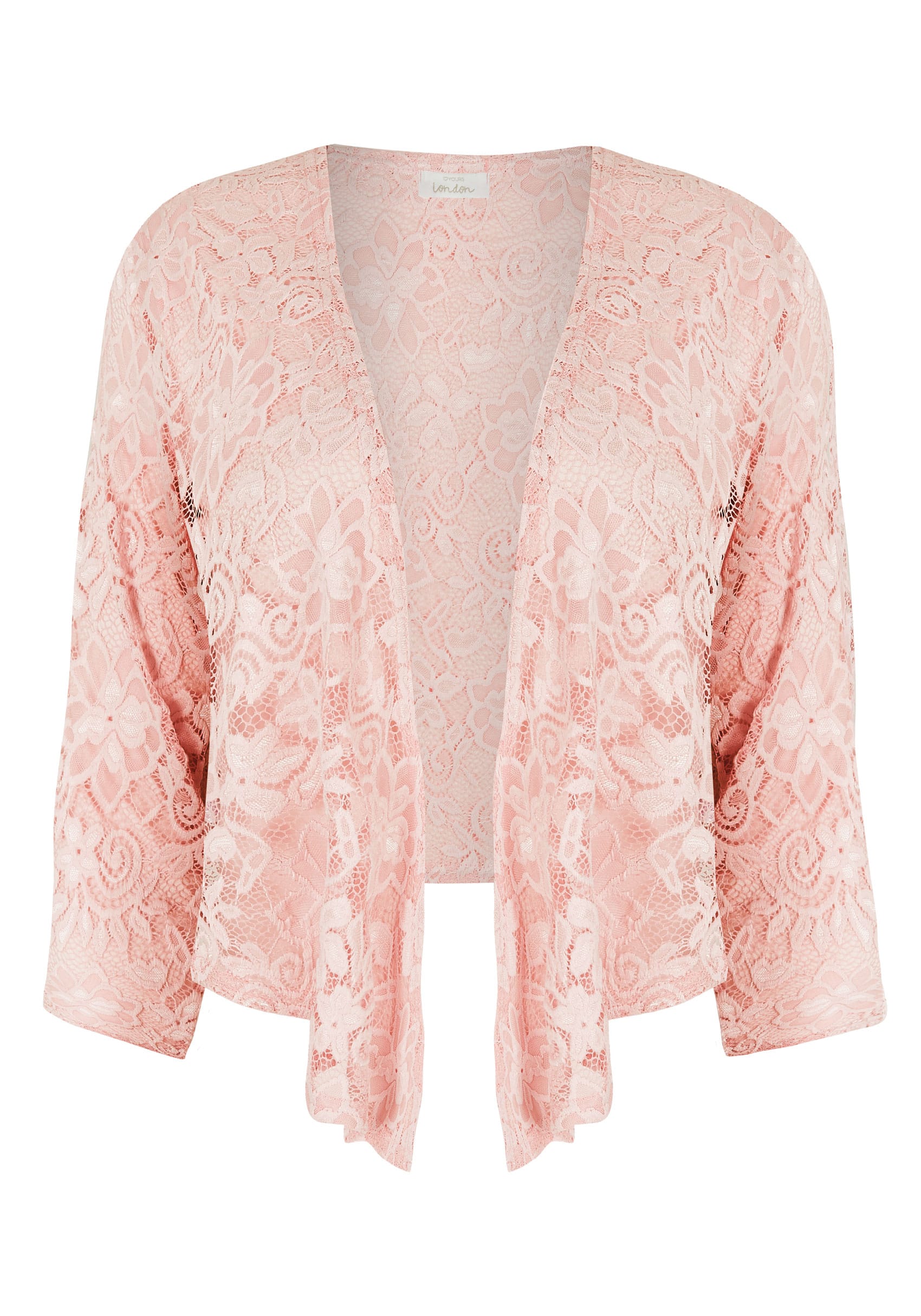 YOURS LONDON Pink Floral Lace Tie Shrug, plus size 16 to 32
