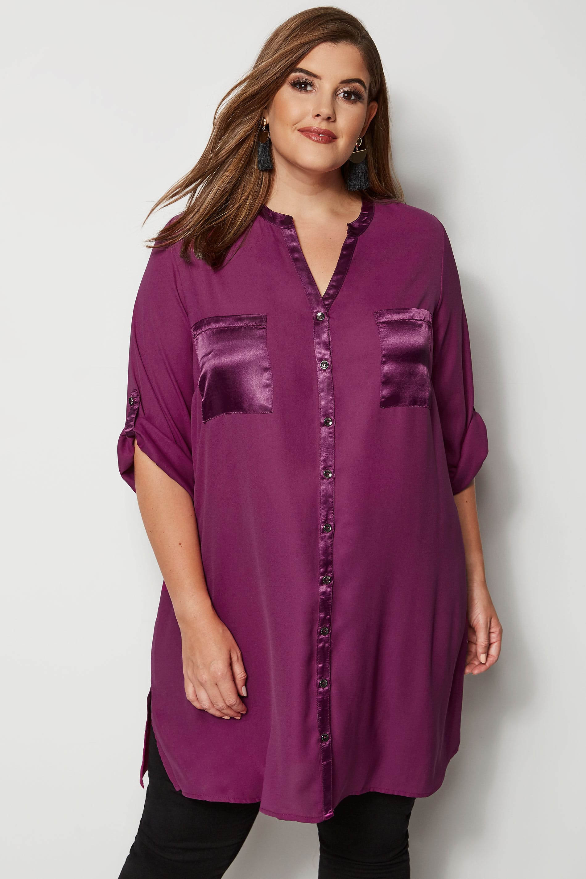 Yours London Purple Chiffon Blouse With Satin Trim Plus Size 16 To 32 9129