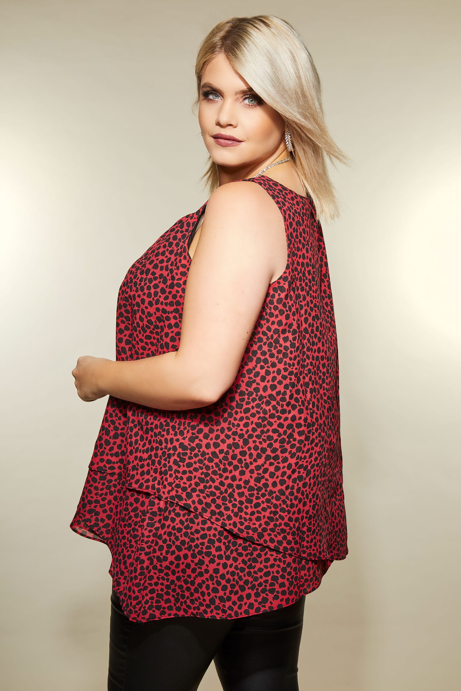 Download YOURS LONDON Red Animal Print Layered Chiffon Top, Plus ...