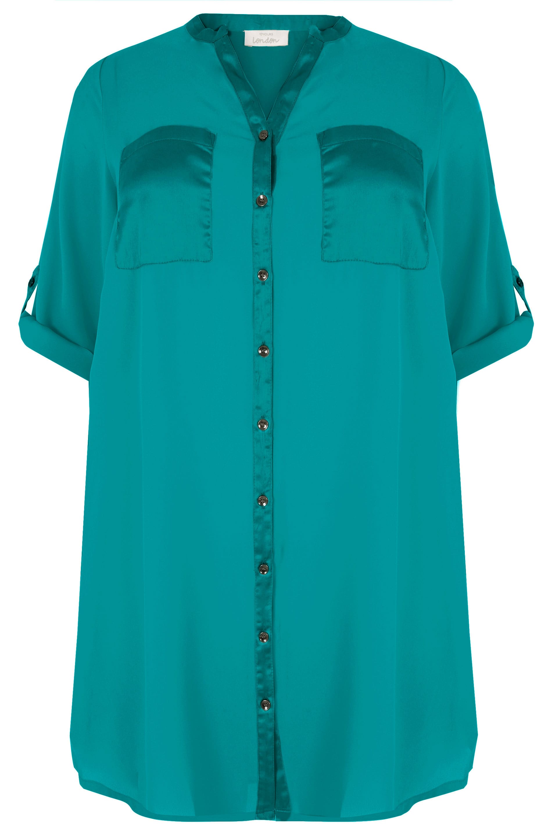 YOURS LONDON Teal Blue Chiffon Blouse With Satin Trim 
