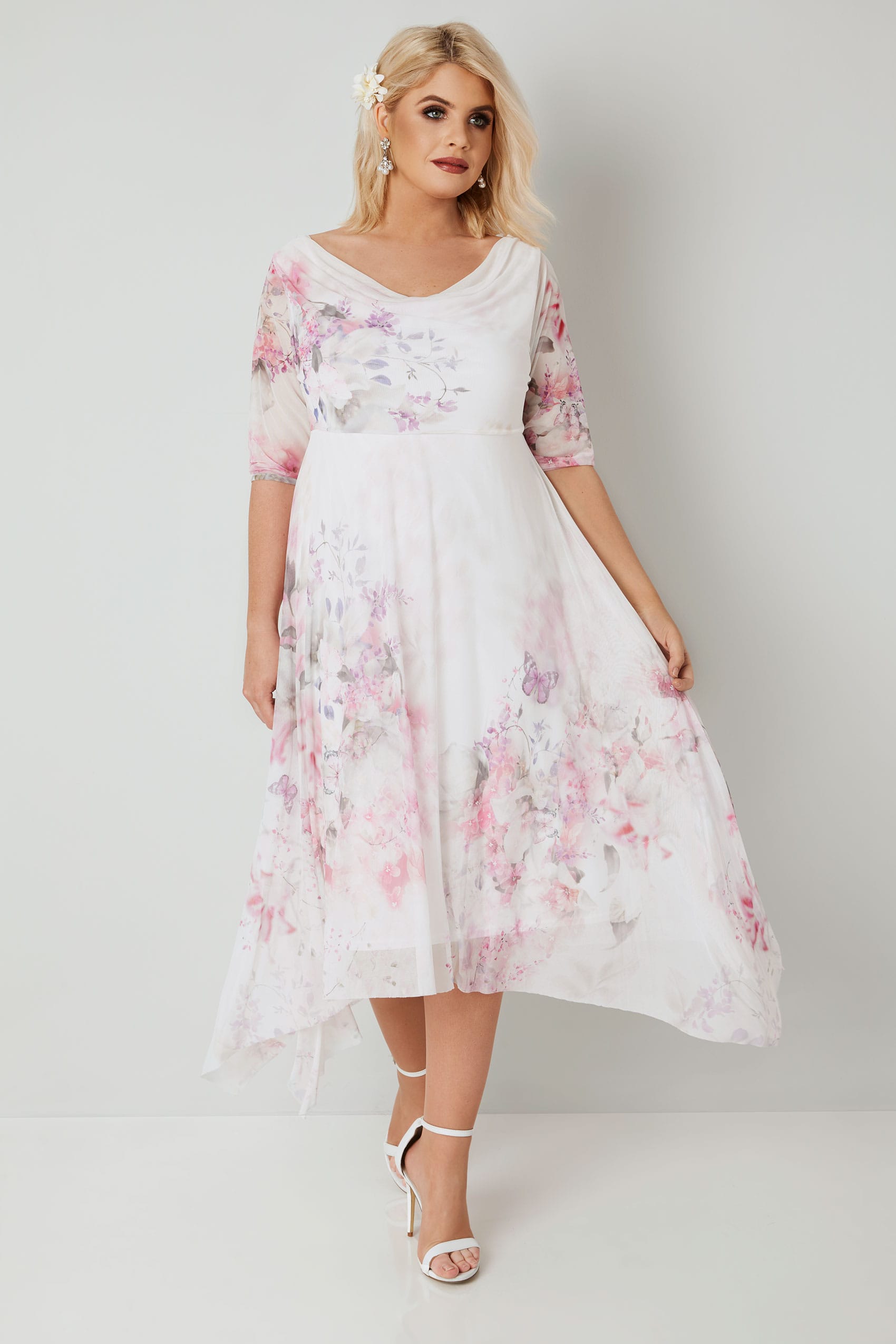YOURS LONDON Pink Floral Hanky Hem Dress | Yours Clothing