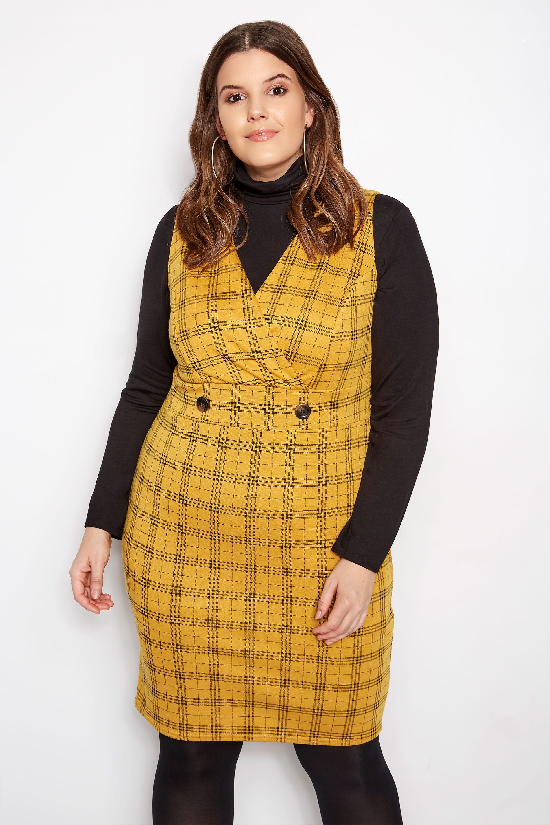 Plus Size Yellow Wrap Check Pinafore Dress | Sizes 16 to 36 | Yours ...