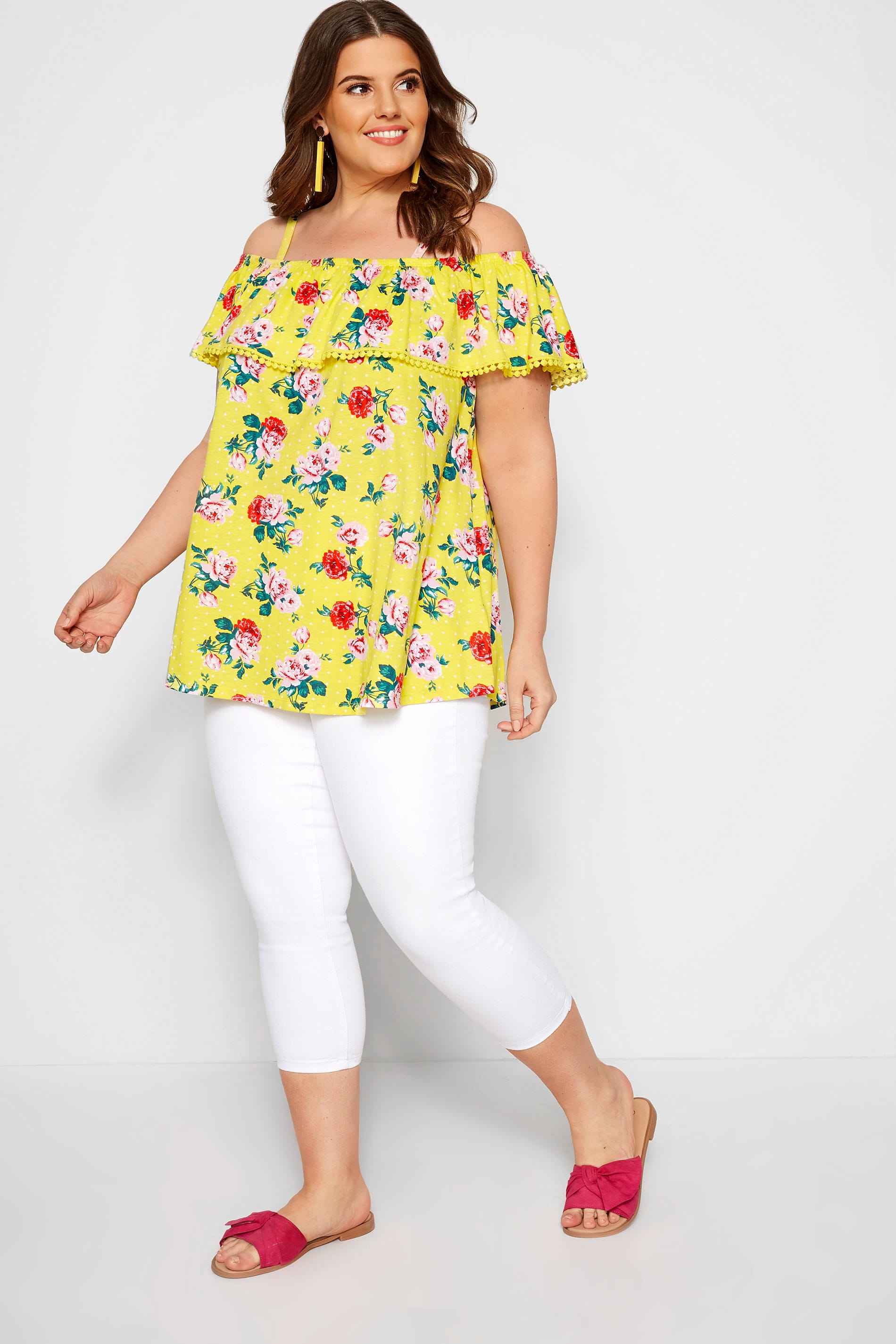 Yellow plus size cold shoulder tops