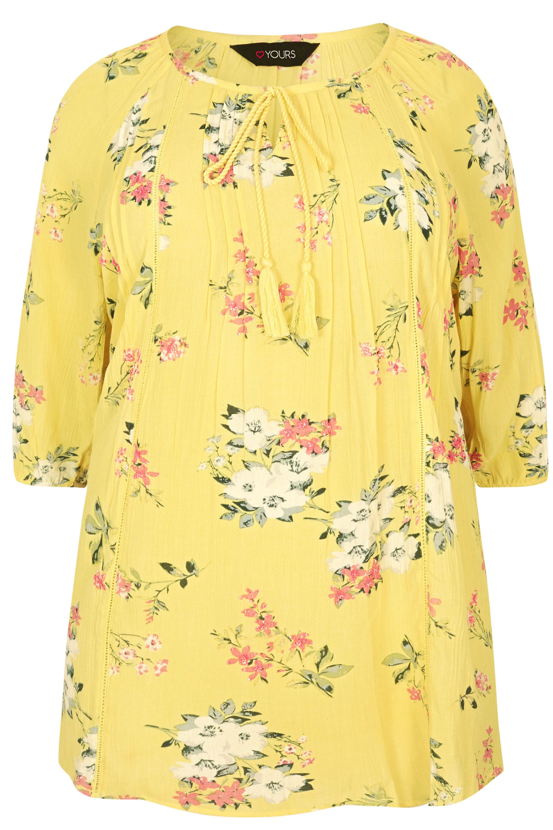 Plus Size Yellow Floral Gypsy Top | Sizes 16 to 36 | Yours Clothing