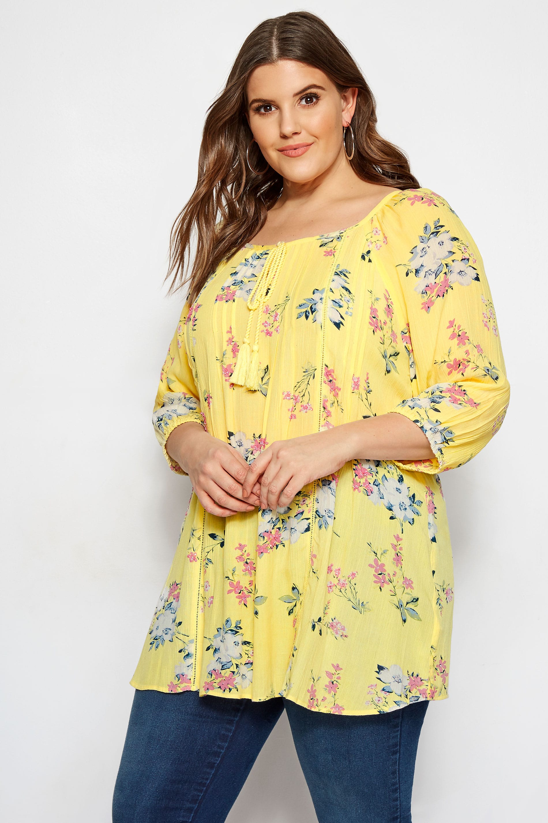 Plus Size Yellow Floral Gypsy Top | Sizes 16 to 36 | Yours Clothing