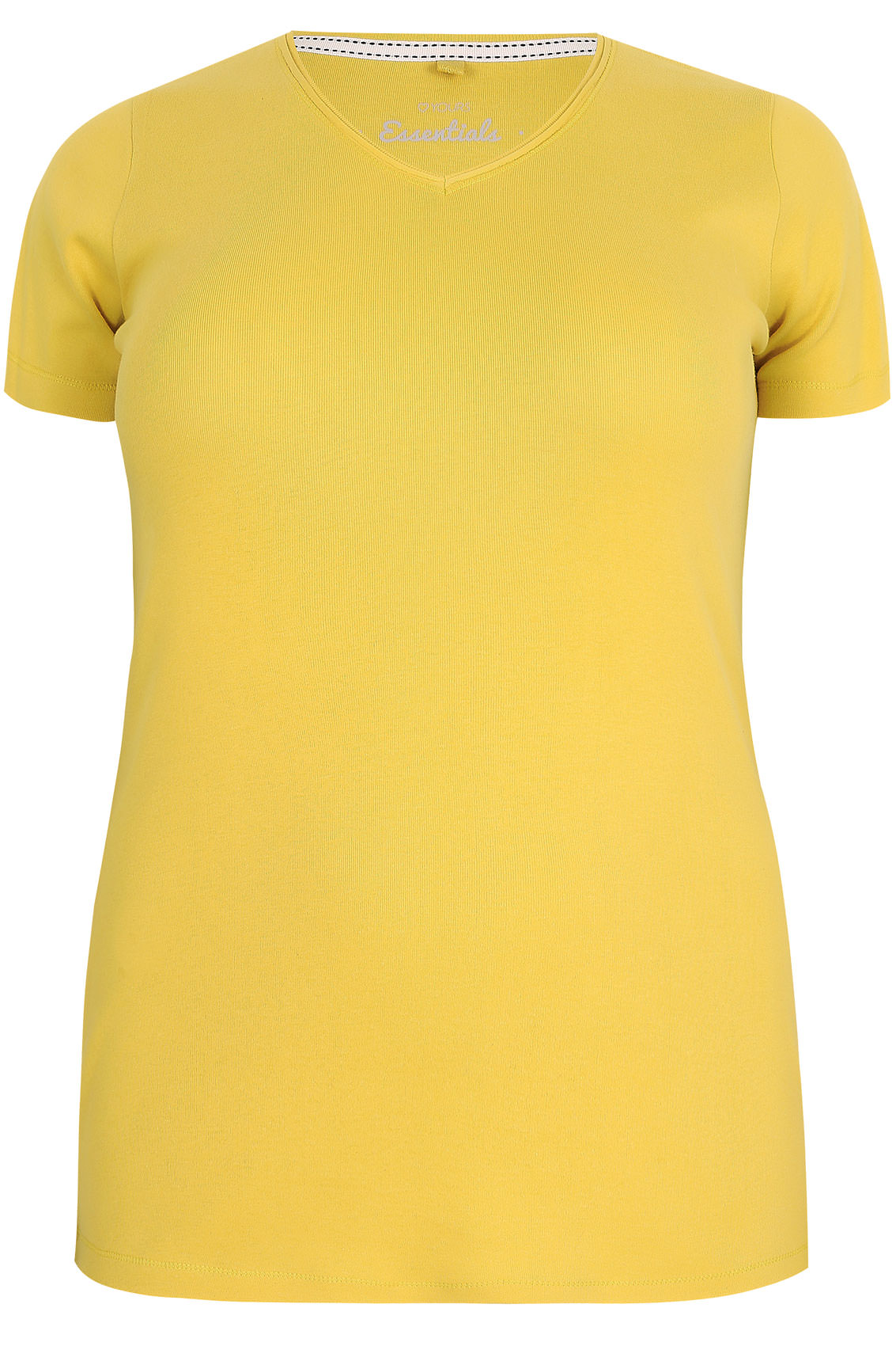 Yellow Short Sleeved V-Neck Basic T-Shirt, Plus size 16 to 36