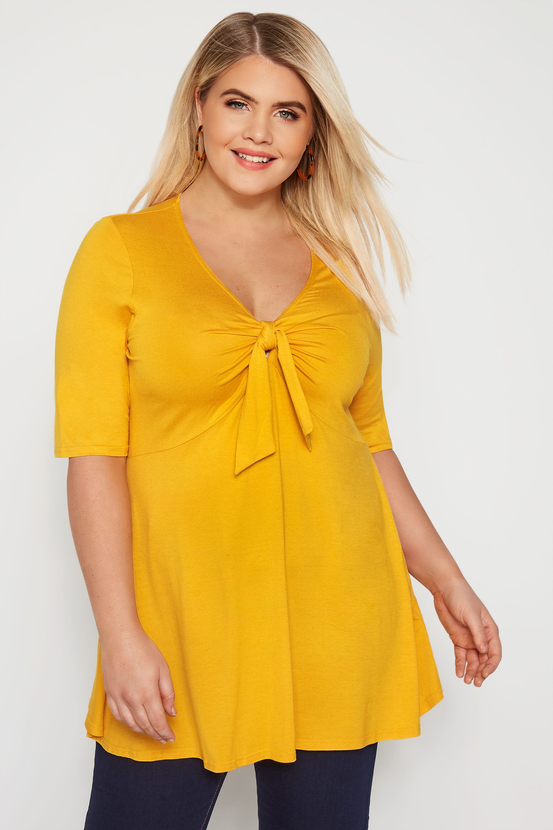 Plus Size Yellow Tie Knot Top | Sizes 16 to 36 | Yours Clothing