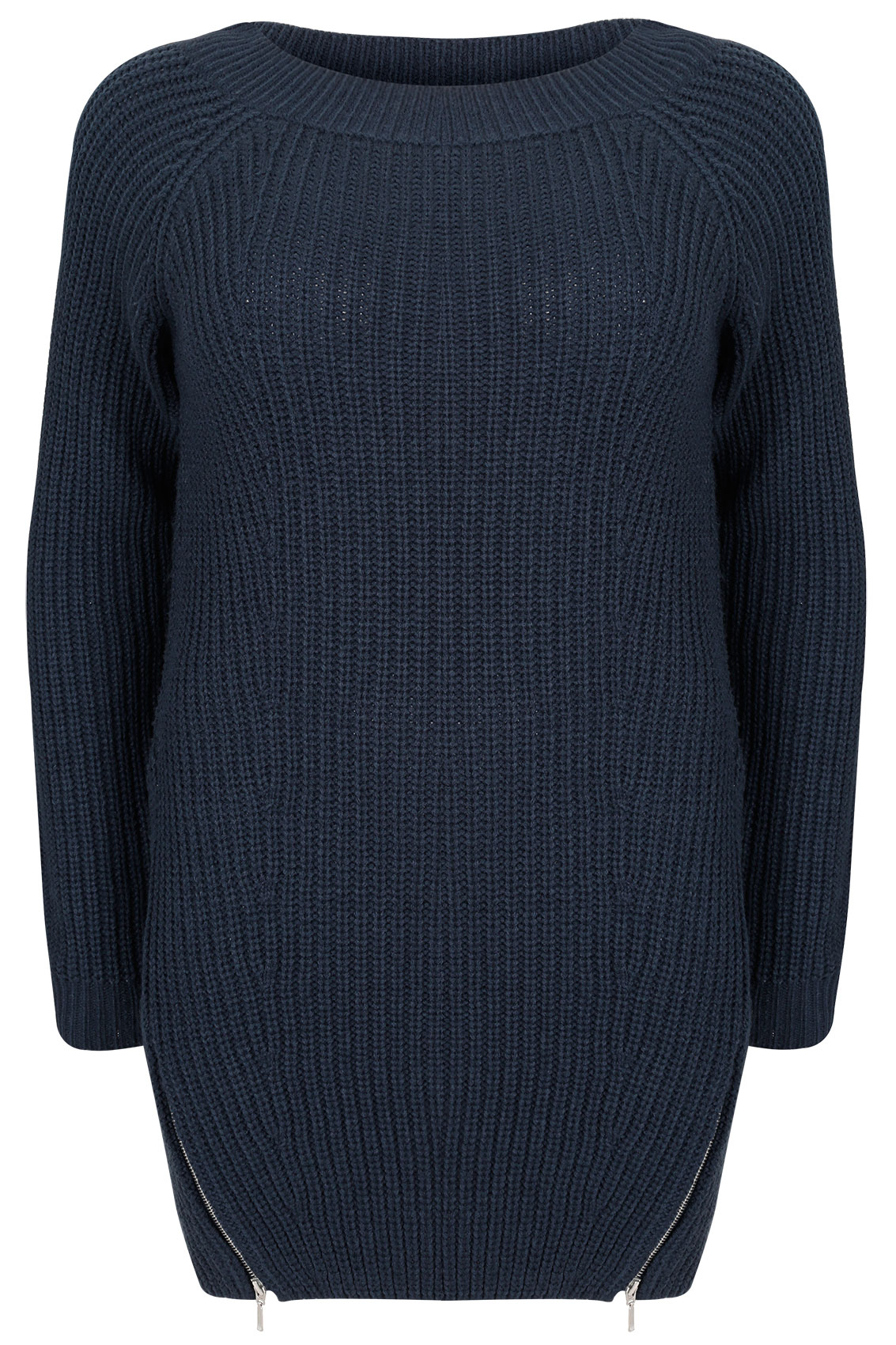 Navy Knitted Longline Jumper With Zip Hem Detail, Plus Size 16 to 32