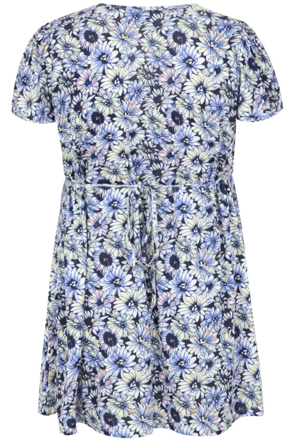 Navy Floral Print Short Sleeve Top With Keyhole Neck & Crochet Detail ...
