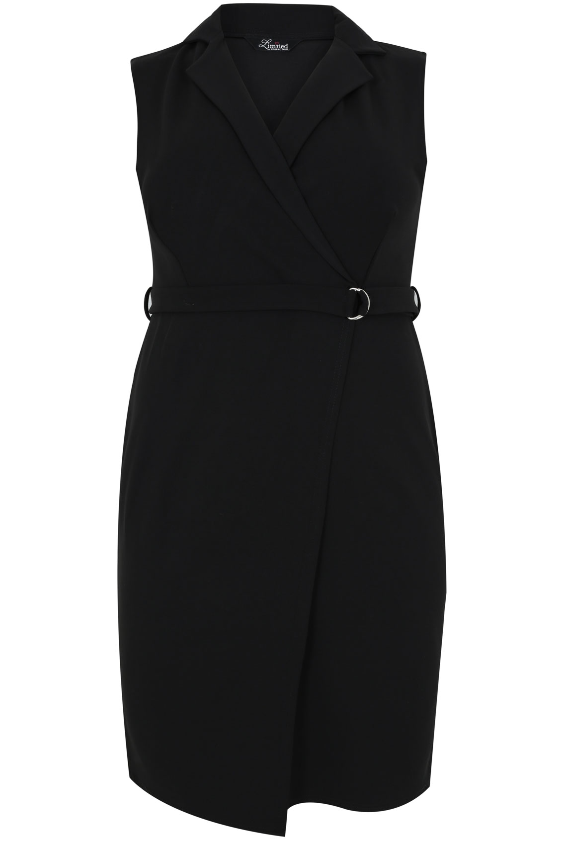 Black Sleeveless Wrap Front Dress With Collar Plus Size 14 to 28