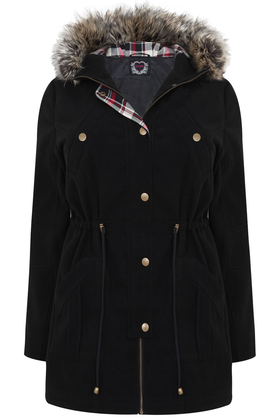 Black Velour Parka Coat With Fur Hood Plus size 16,18,20,22,24,26,28,30,32