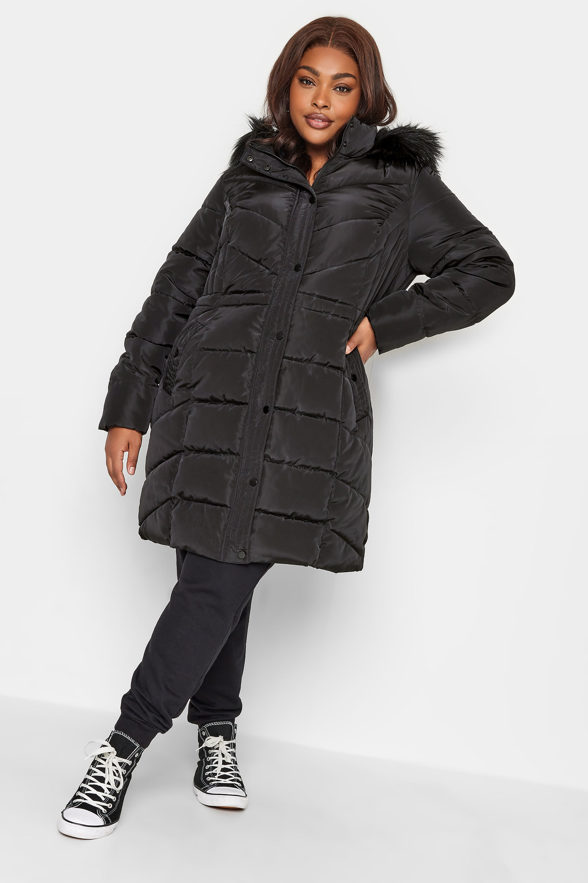 Yours Curve Black Midi Puffer Coat, Women's Curve & Plus Size, Yours