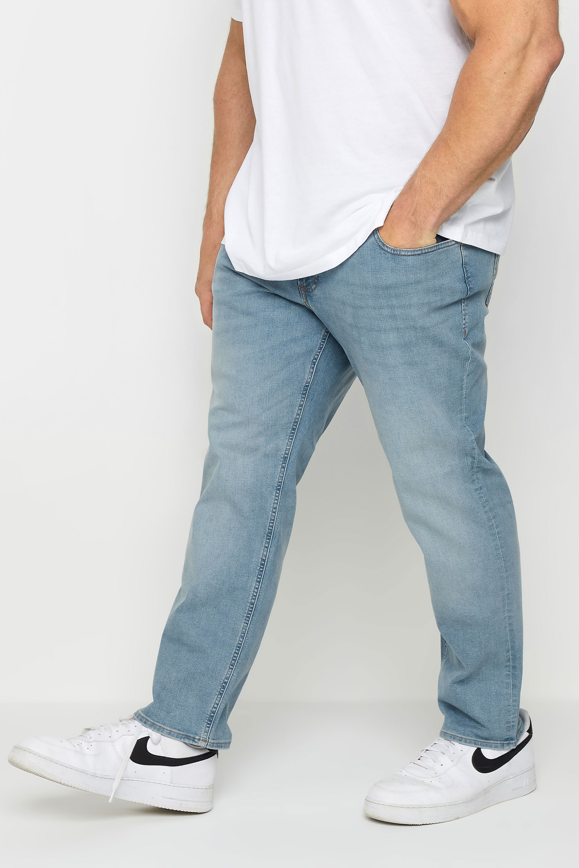 Image of Inside Leg Size 30", Waist Size 44 Mens Jack & Jones Big & Tall Blue Light Wash Mike Jeans Big & Tall