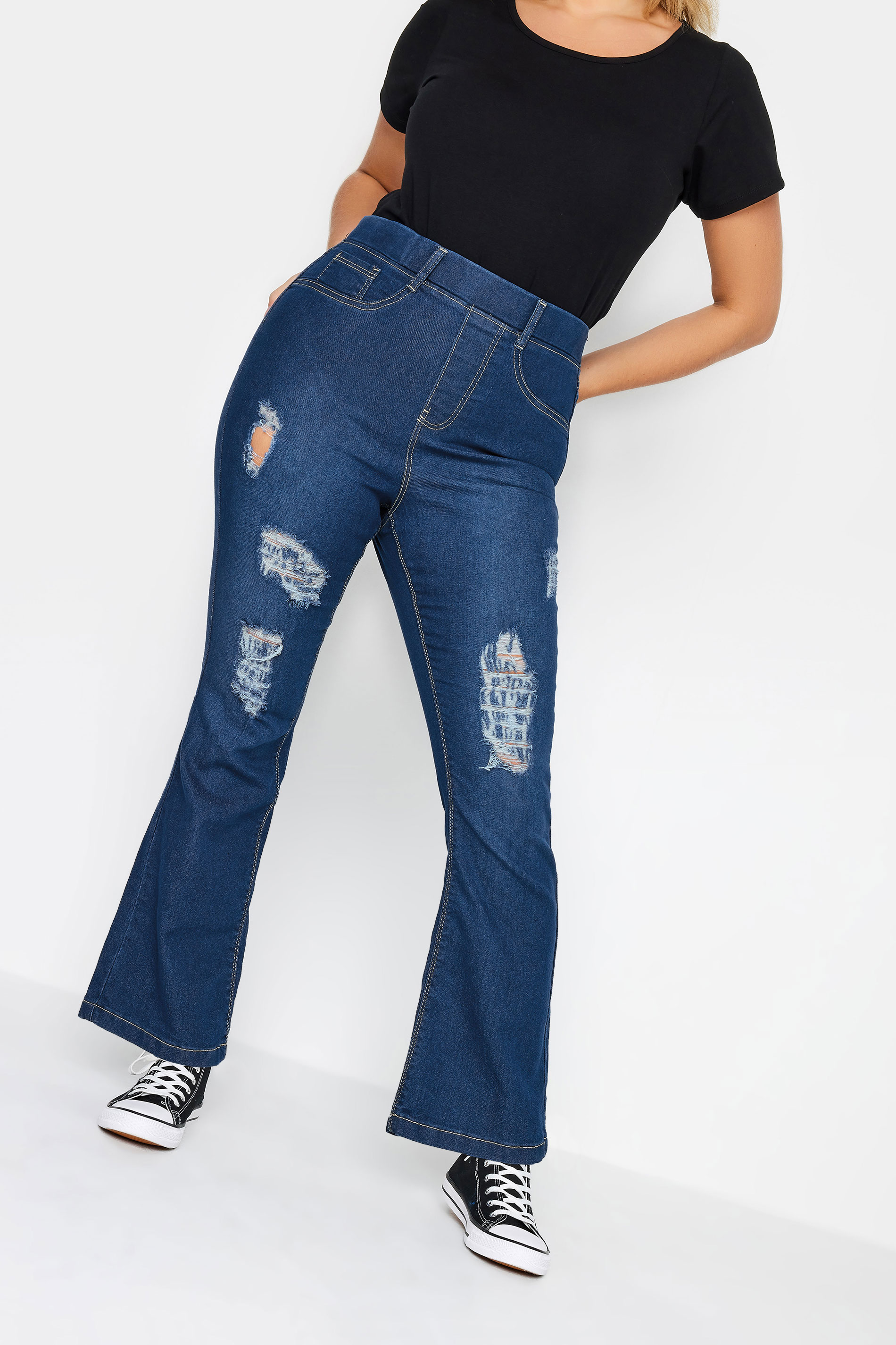 Jeggings Azules Acampanados Con Rotos Hannah, Mujer Curvy Y Tallas Grandes, Yours