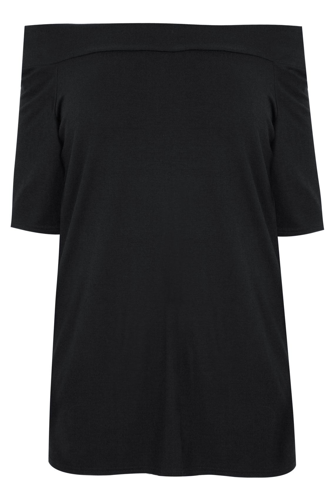 Black 3/4 Sleeve Bardot Top plus size plus size 16,18,20,22,24,26,28,30,32