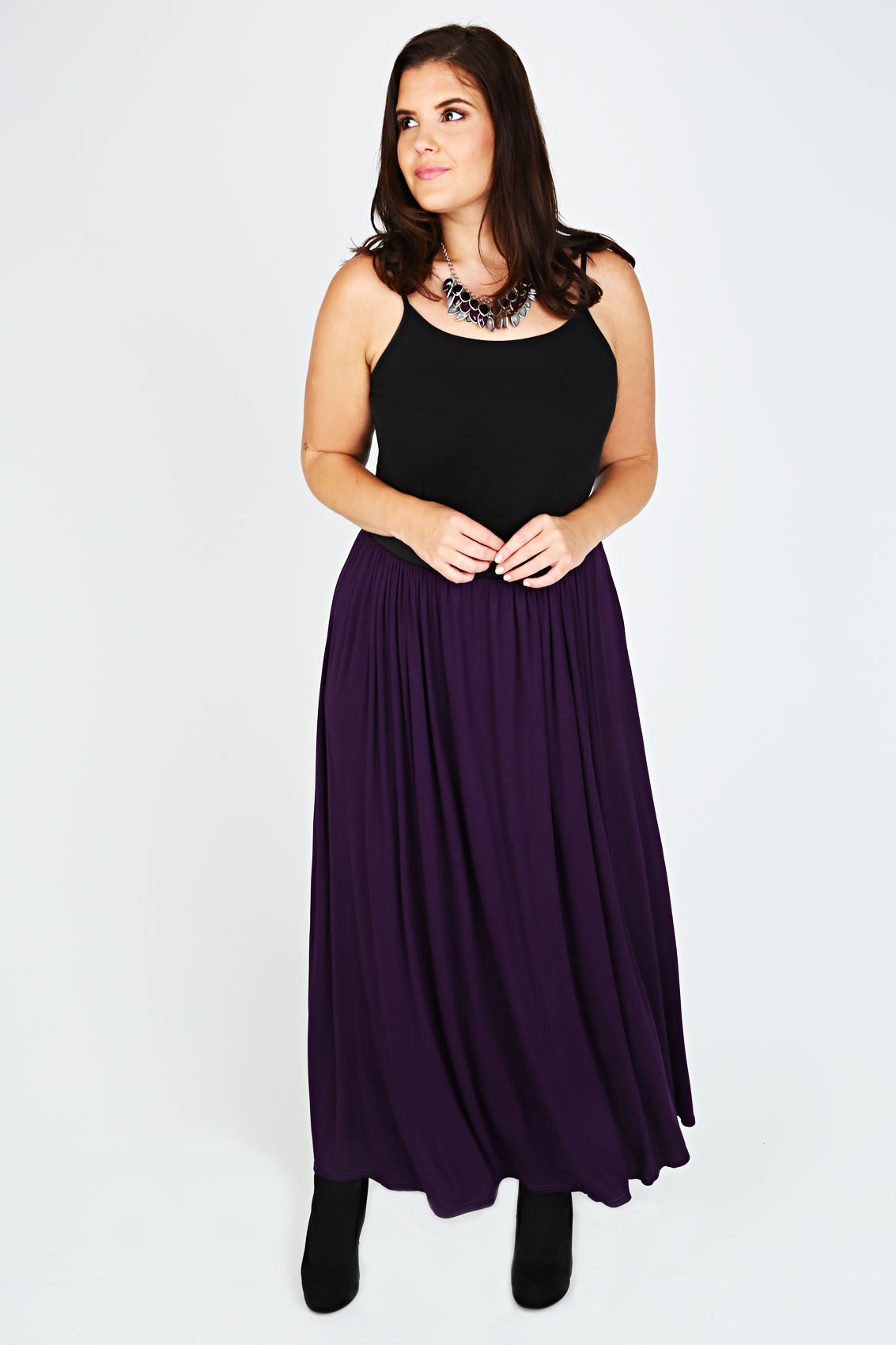 Purple Maxi Skirt With Elasticated Waistband Plus Size 14 16 18 20 22 24 26 28 30 32