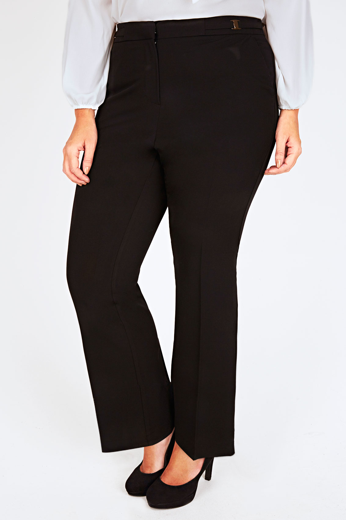 Black Boot Cut Trouser With Gold Trim Plus Size 16 to 32