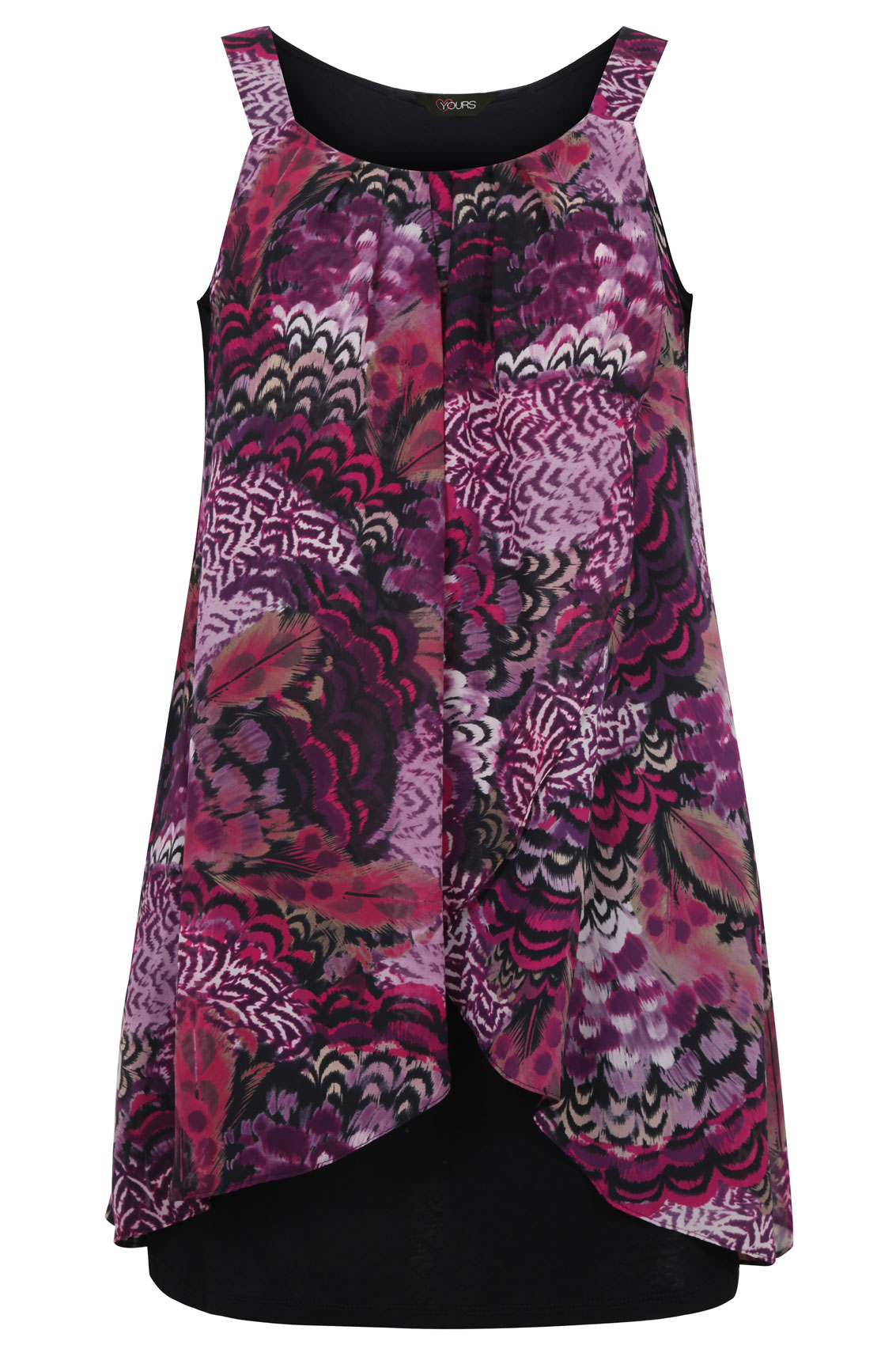 Black And Purple Feather Print Chiffon Overlay Tunic Dress plus size 16 ...