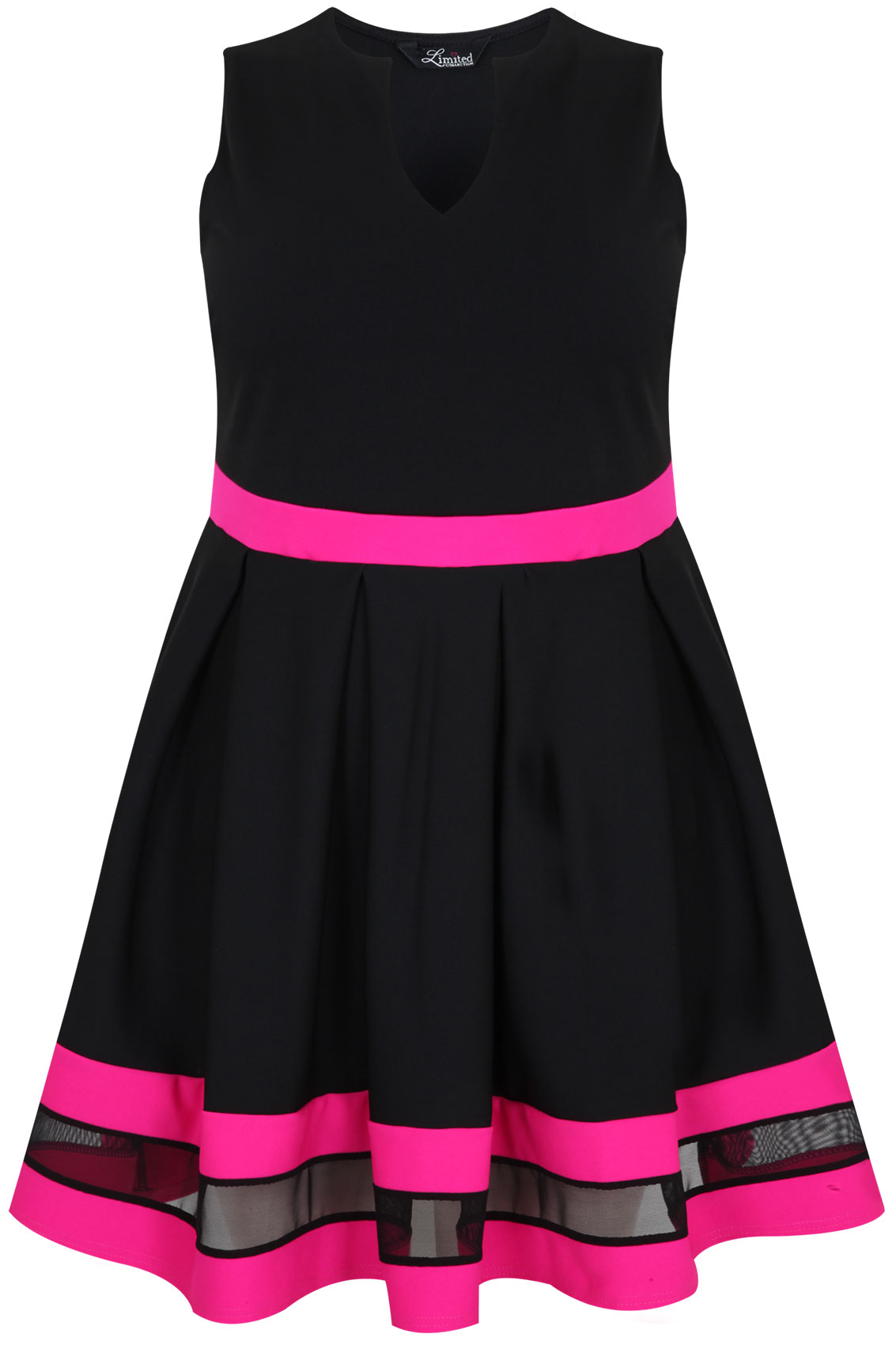 Black & Pink Mesh Stripe Skater Dress Plus Size 14 to 32