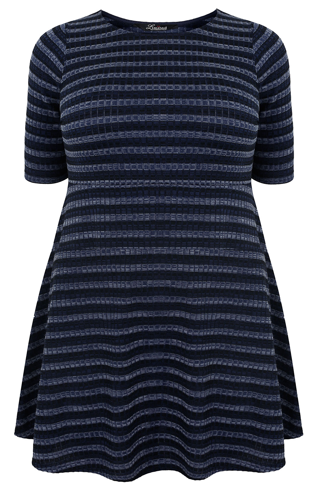 Blue Mix Twisted Yarn Striped Skater Dress With Short Sleeves Plus size ...