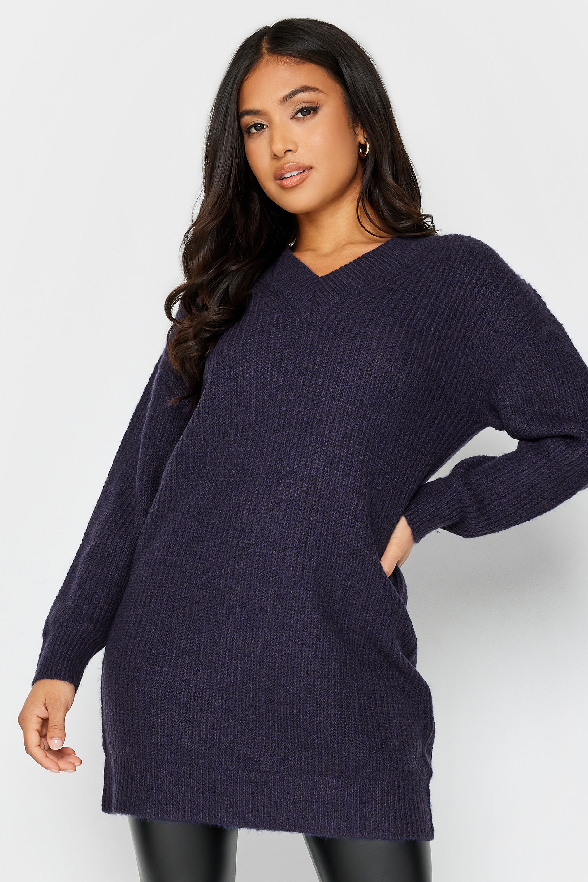 Pixiegirl Navy Blue Vneck Knitted Tunic Top 18-20 Pixiegirl | Petite Women's Long Sleeve Tops product