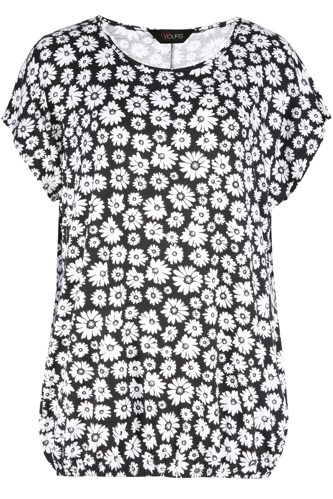 Black And White Daisy Print Jersey Top With Bubble Hem plus size 16,18 ...