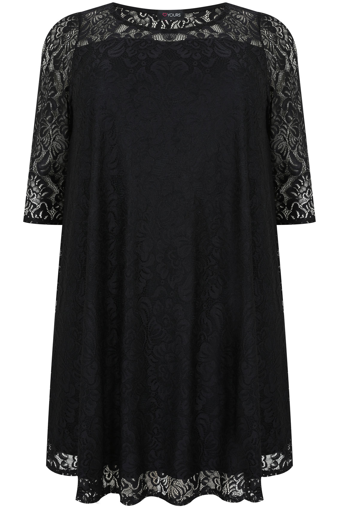 Black Lace Sleeved Swing Dress Plus Size 14 to 36
