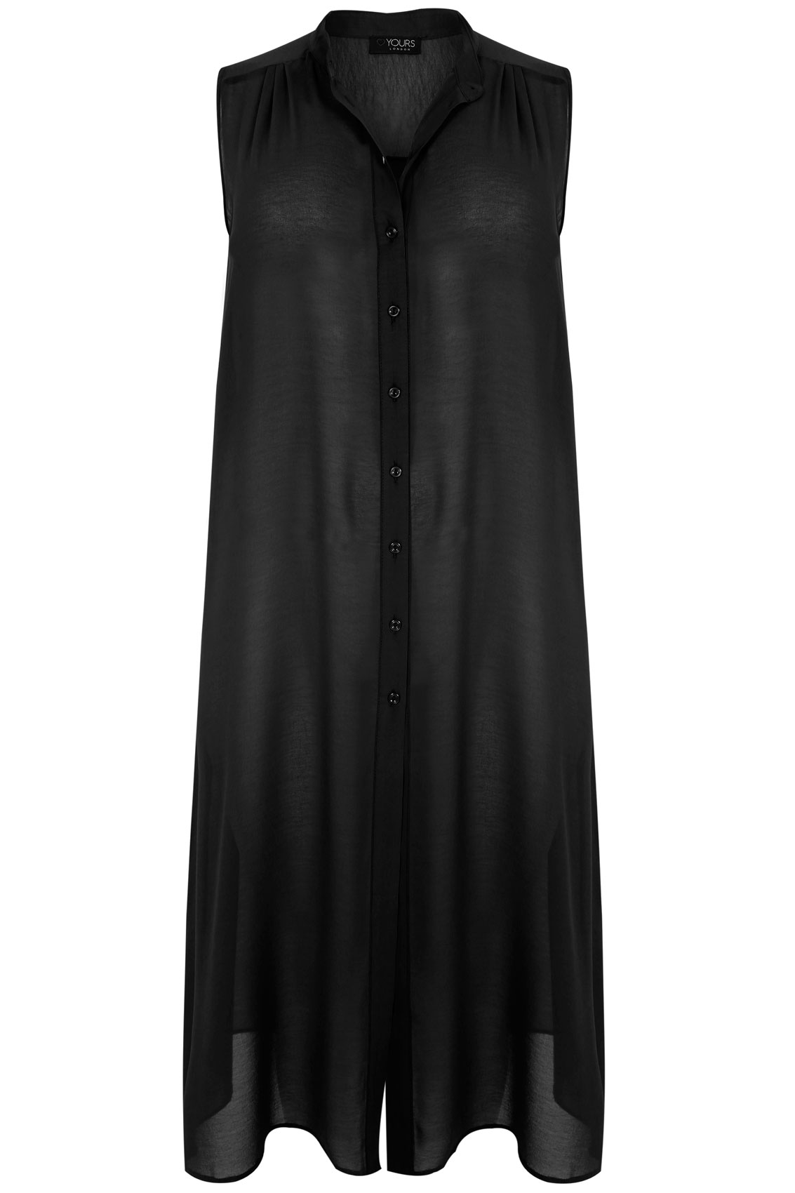 Black Maxi Length Button Down Sleeveless Shirt Plus Size 14 to 32