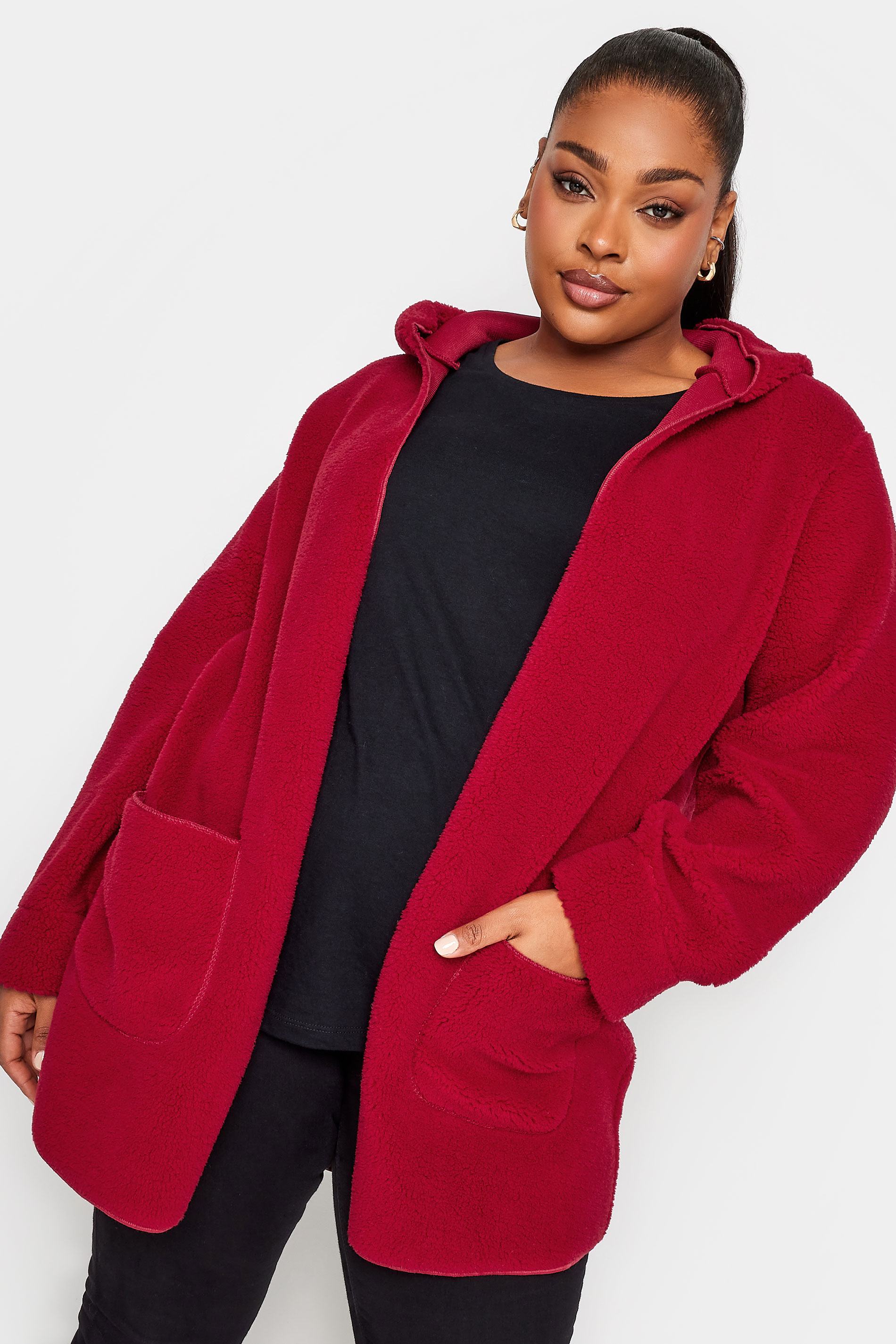 Yours Curve Red Teddy Hooded Jacket, Women's Curve & Plus Size, Yours product