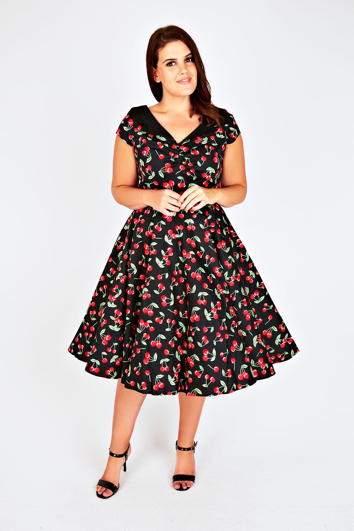 HELL BUNNY Black & Red Cherry Print Dress Plus size 16,18,20,22,24