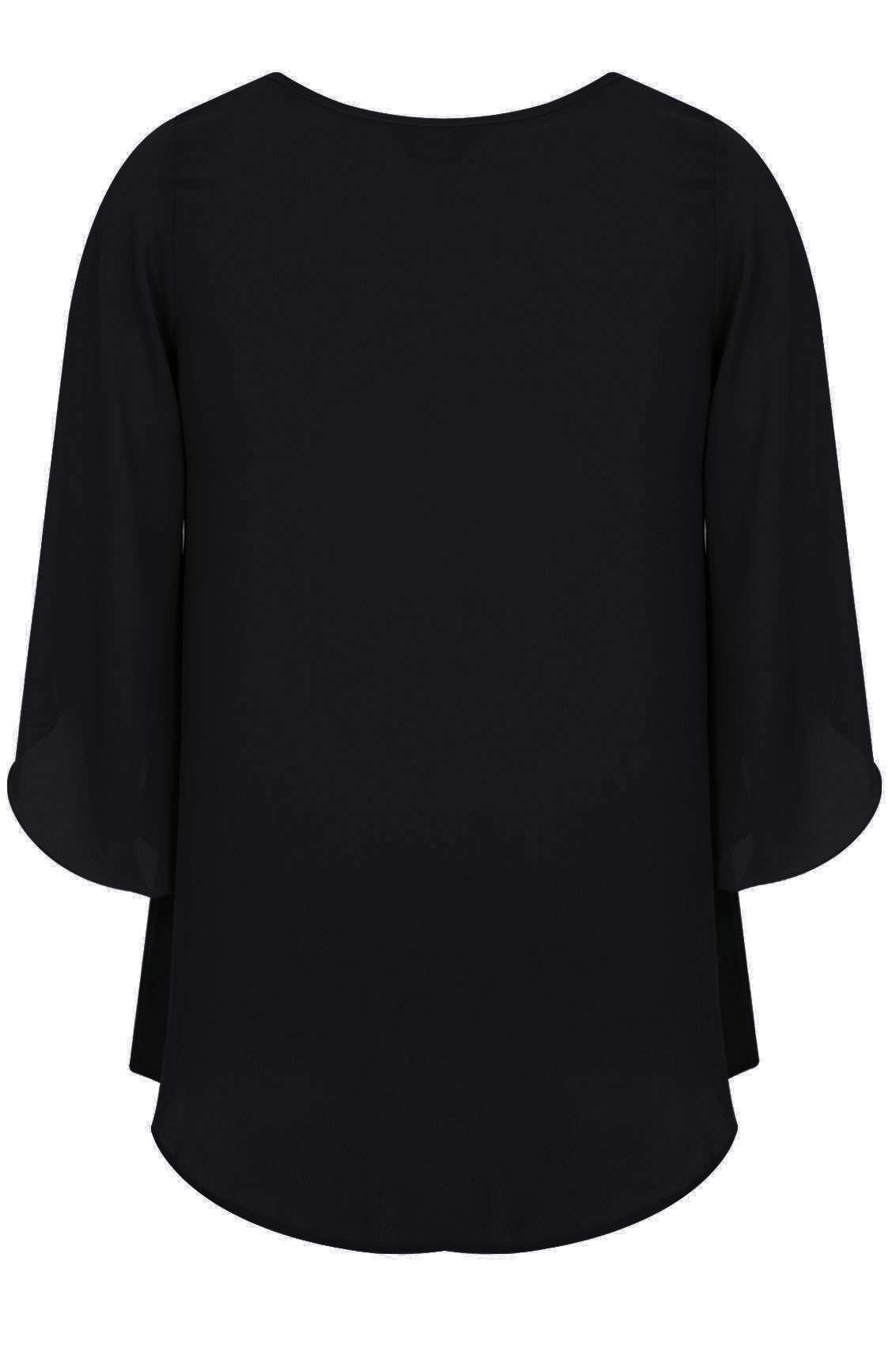 Black Chiffon Blouse With Split Angel Sleeves Plus Size 16 to 32