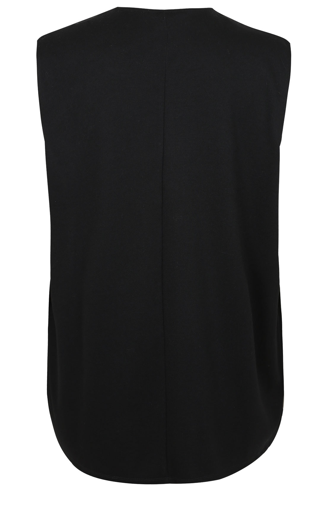 Black Sleeveless Longline Waistcoat With Waterfall Front plus Size 16 to 32