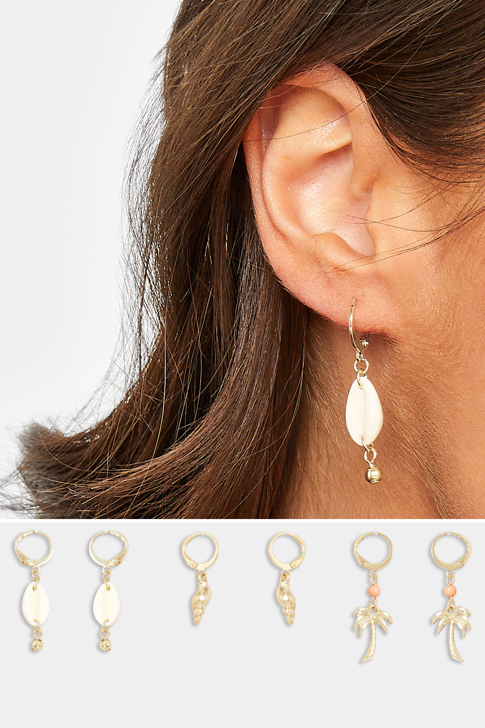 3 Pack Gold Shell Palm Earrings Set product