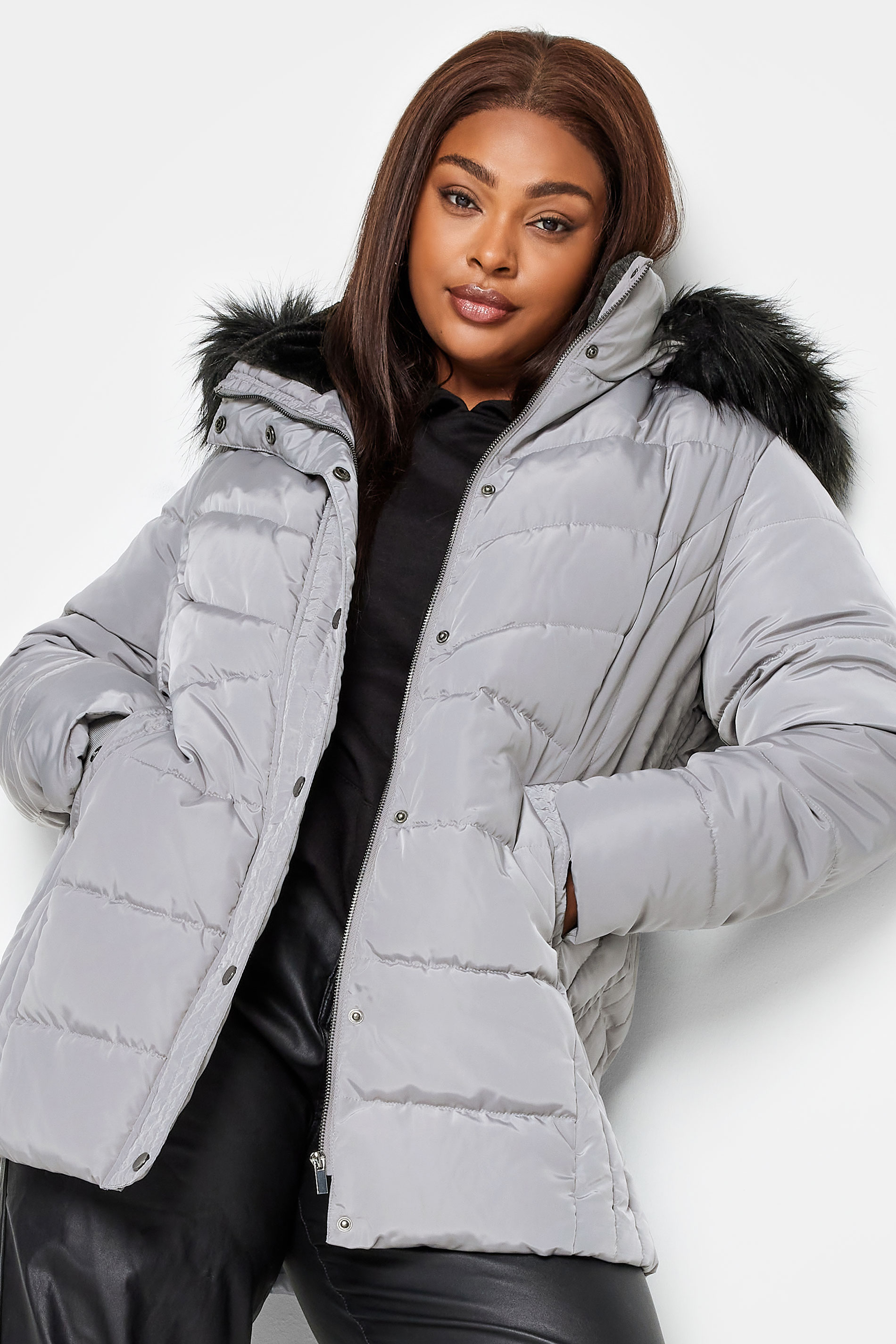 Yours Curve Grey Puffer Coat, Women's Curve & Plus Size, Yours
