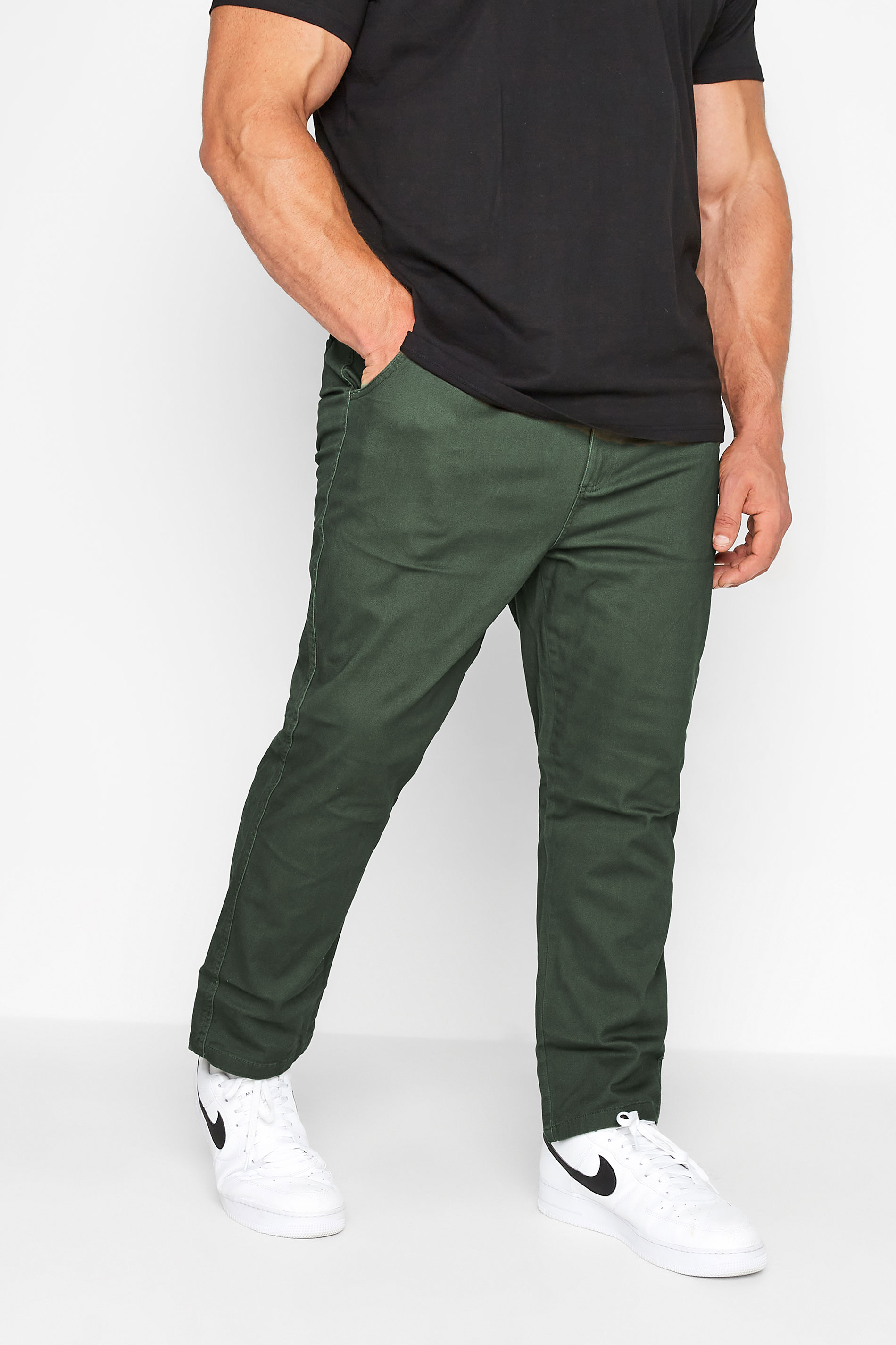Image of Inside Leg Size 30", Waist Size 40 Mens Kam Big & Tall Khaki Green Chino Trousers Big & Tall