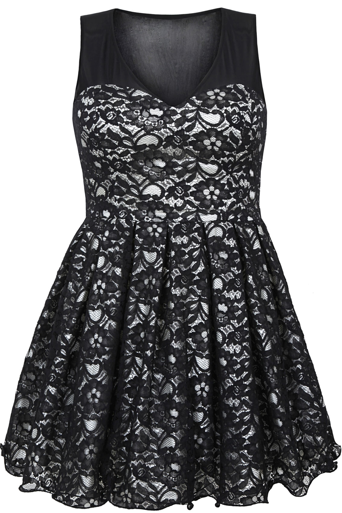 Black & Ivory Floral Lace Sleeveless Skater Prom Dress plus Size 14 to 28