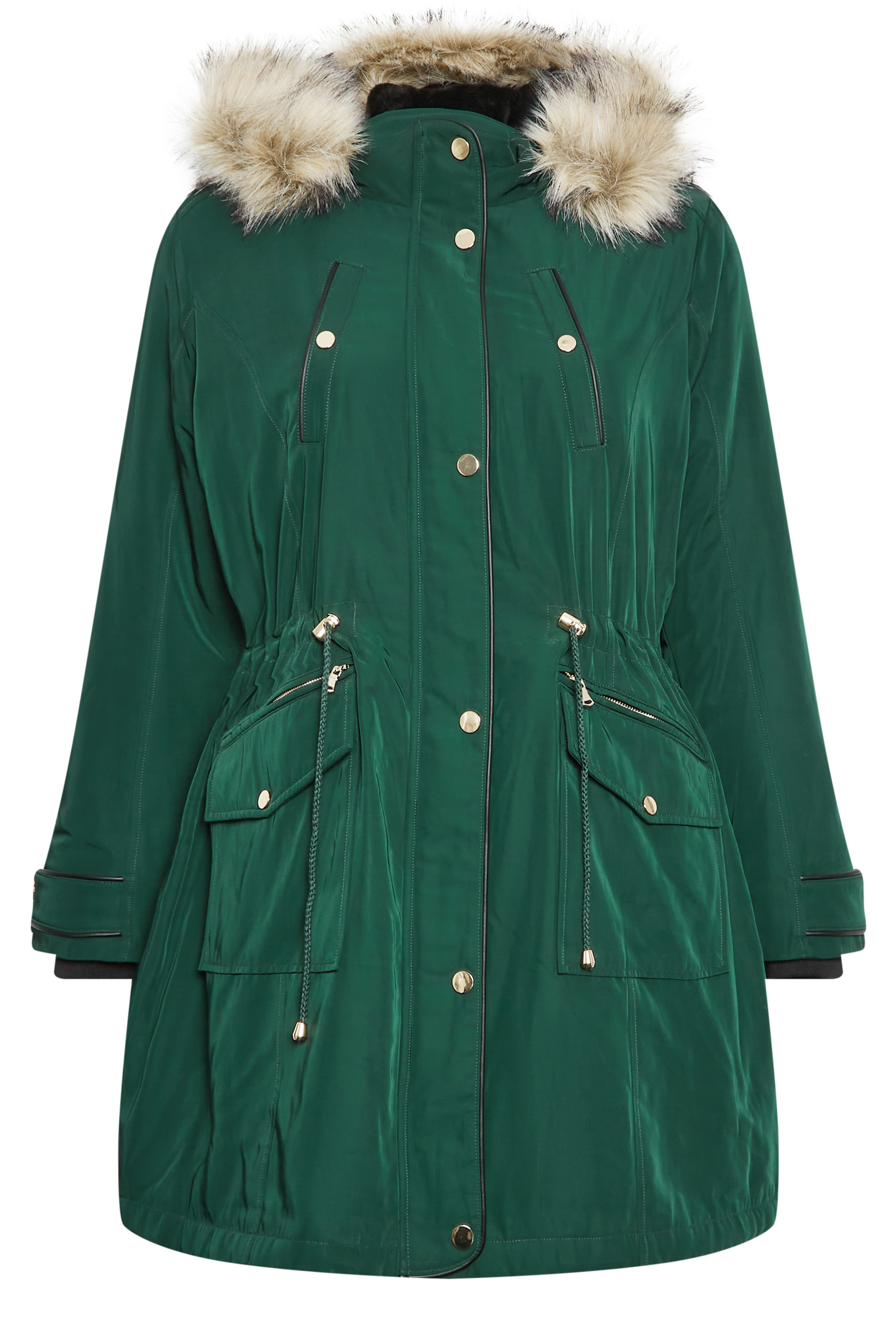 Yours Curve Forest Green Faux Fur Trim Hooded Parka Coat, Women's Curve & Plus Size, Yours