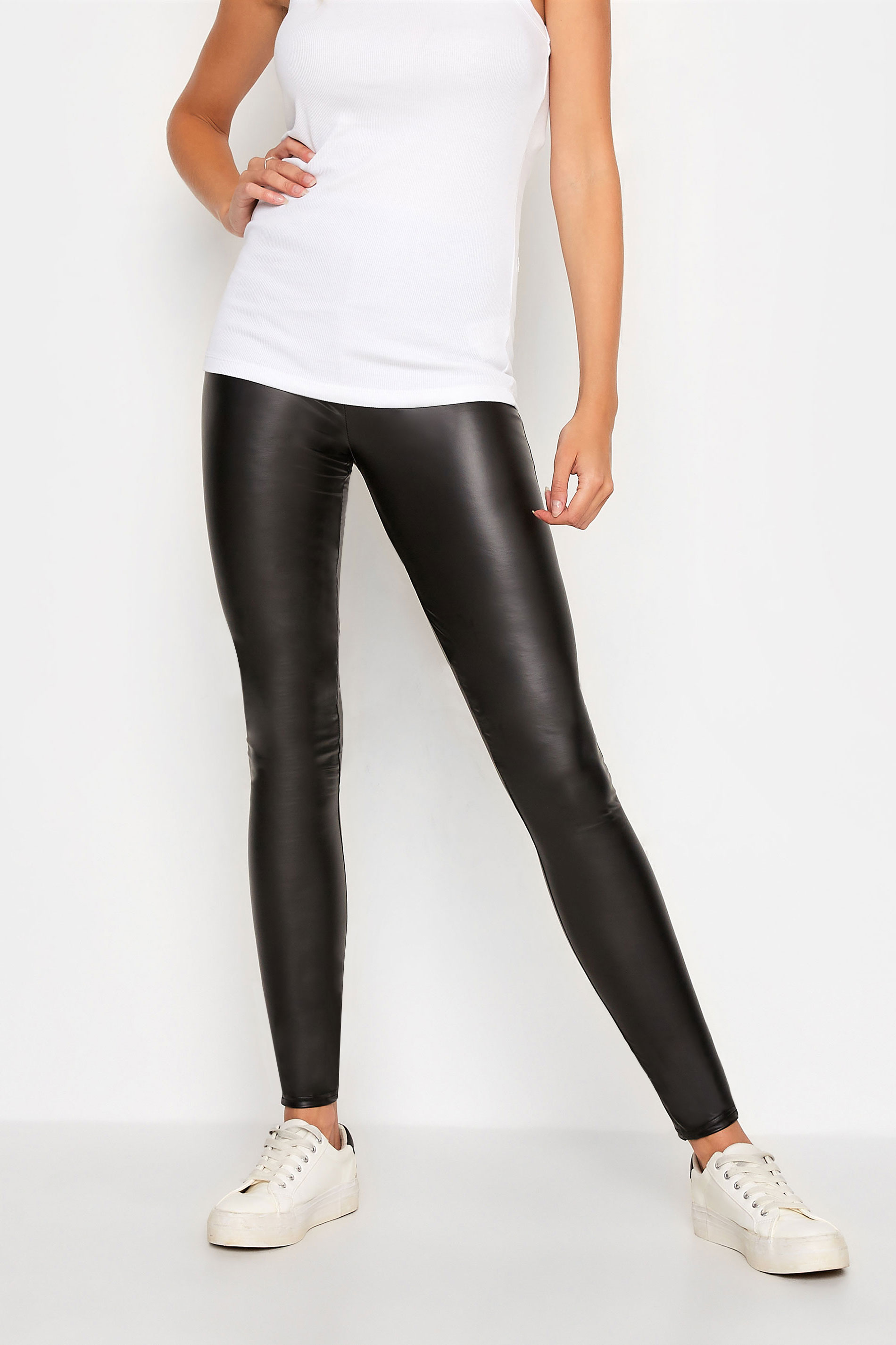 Tall Black Stretch Leather Look Leggings