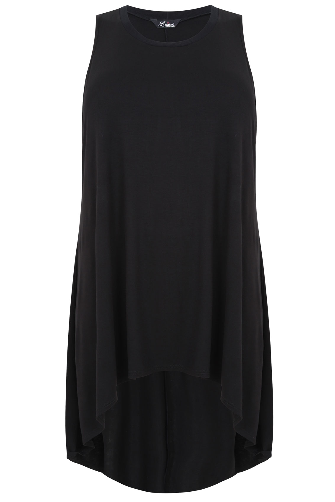 Black Longline Jersey Top With Extreme Dipped Back Hem Plus size 16,18 ...