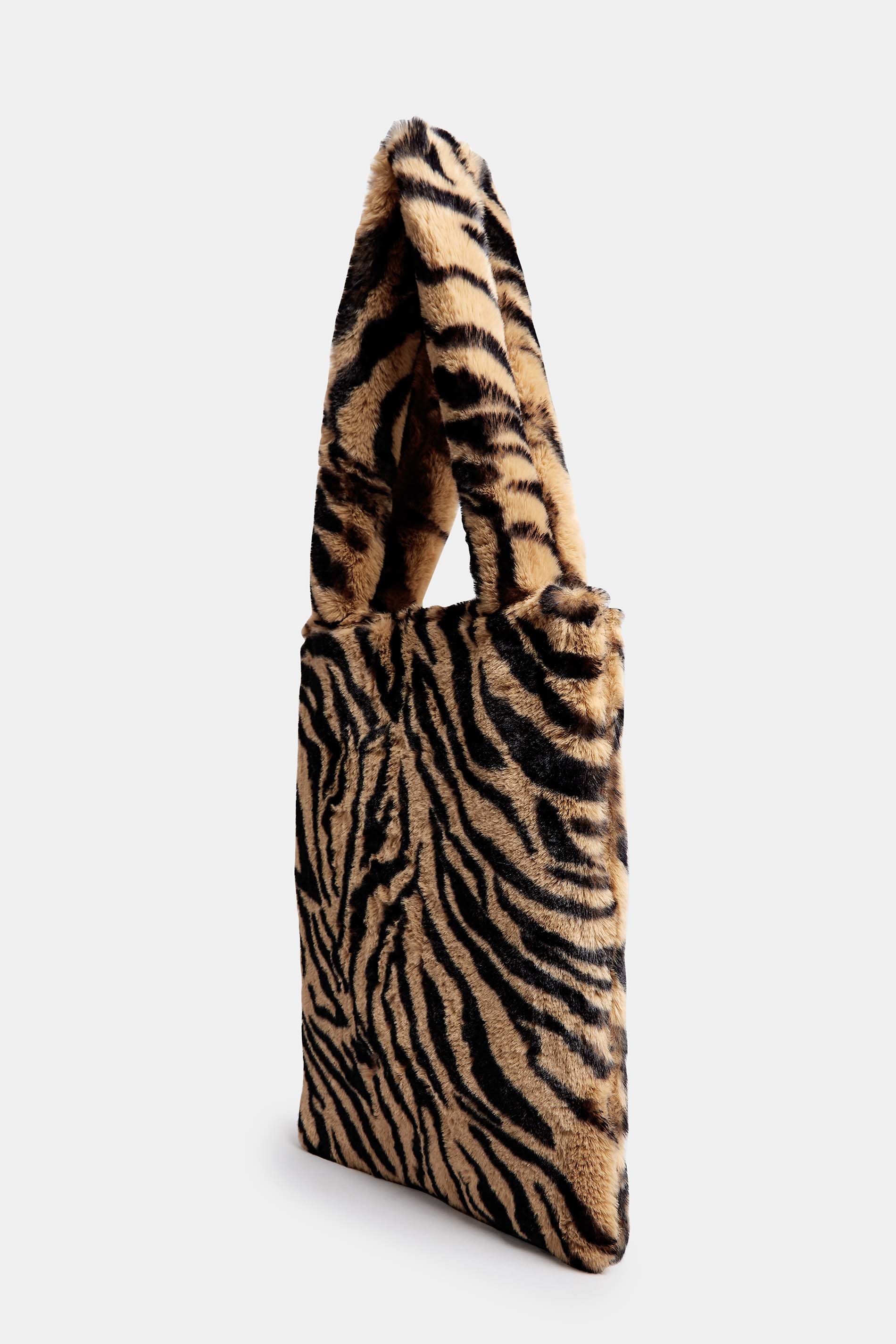 Brown Zebra Print Faux Fur Tote Bag