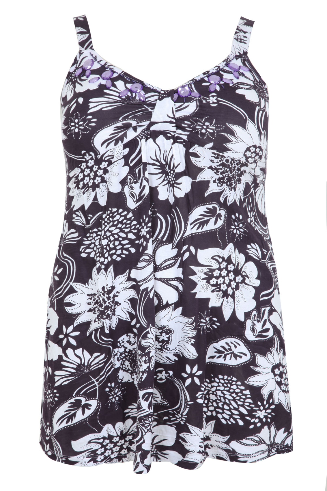 Purple Tropical Print Camisole With Jewelled Neckline Plus size 16,18 ...