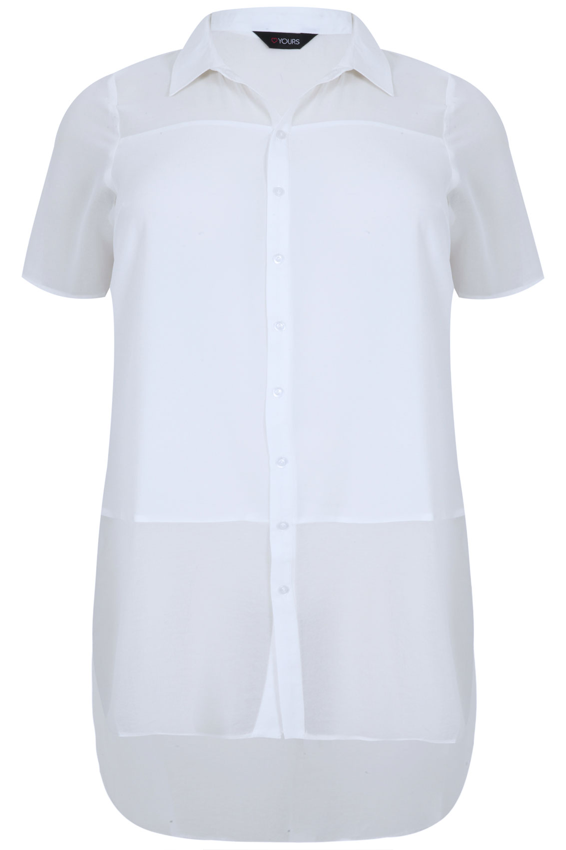 Ivory Short Sleeve Longline Shirt With Sheer Panels Plus size 16,18,20 ...