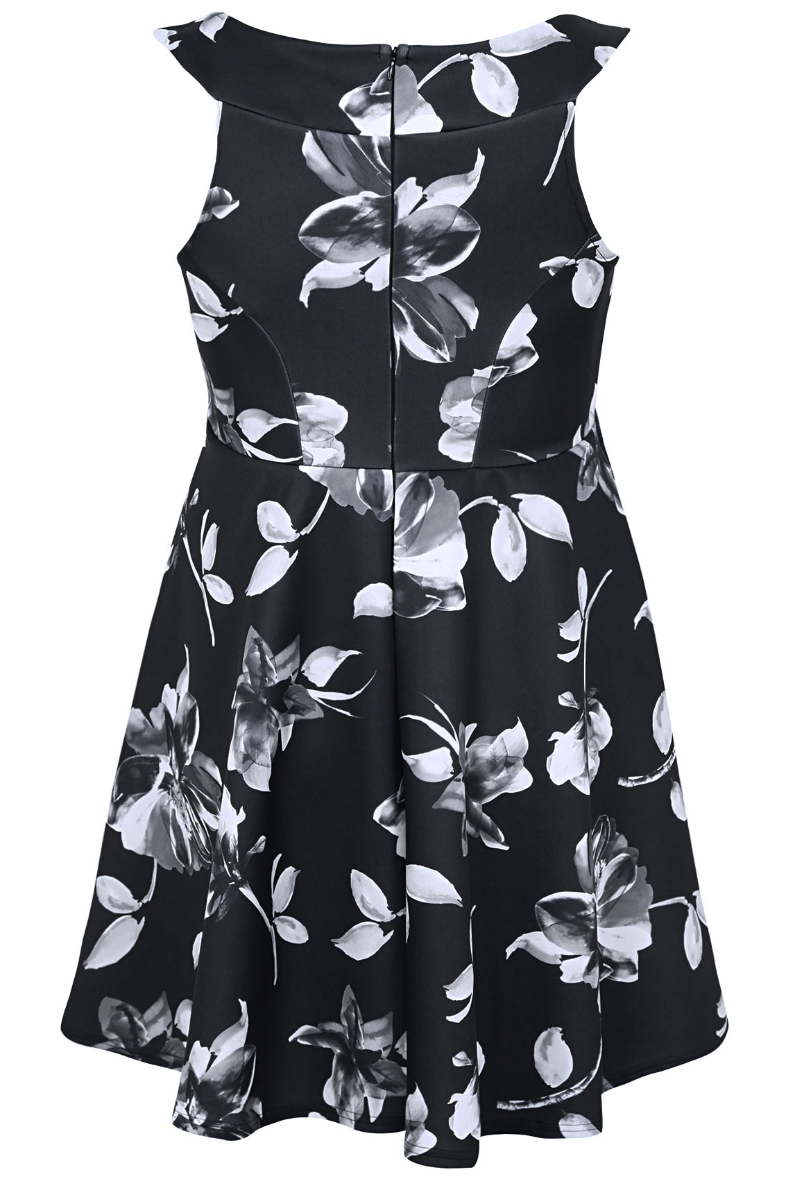 round neck abstract print floral skater dress