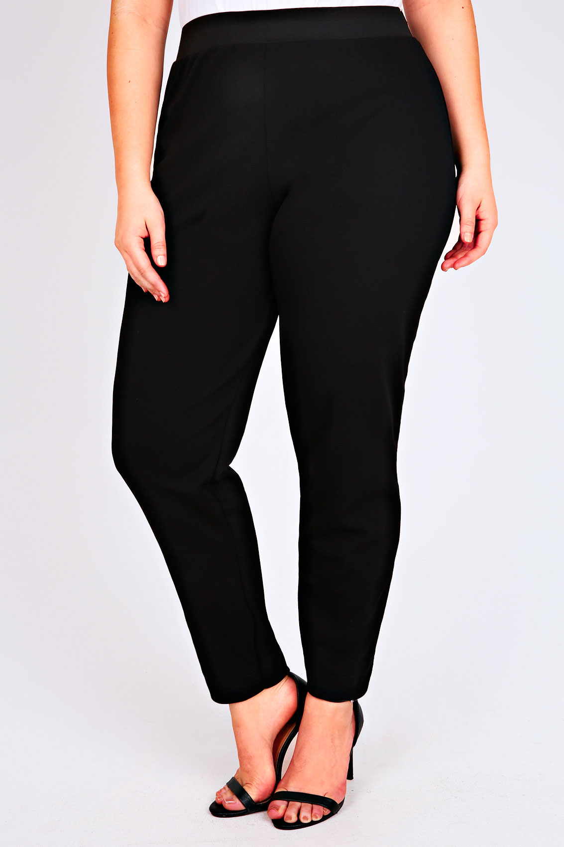 Black Textured Jersey Harem Trousers With Elasticated Waist Plus Size ...