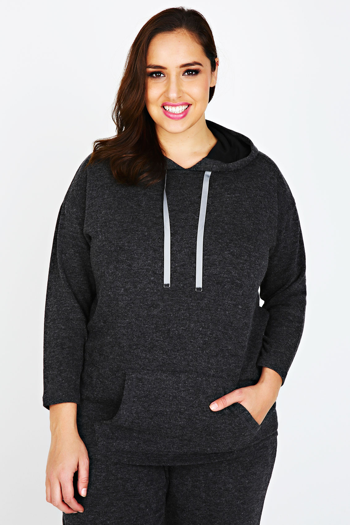 Charcoal Marl Pullover Hoodie Plus Size 16 to 32